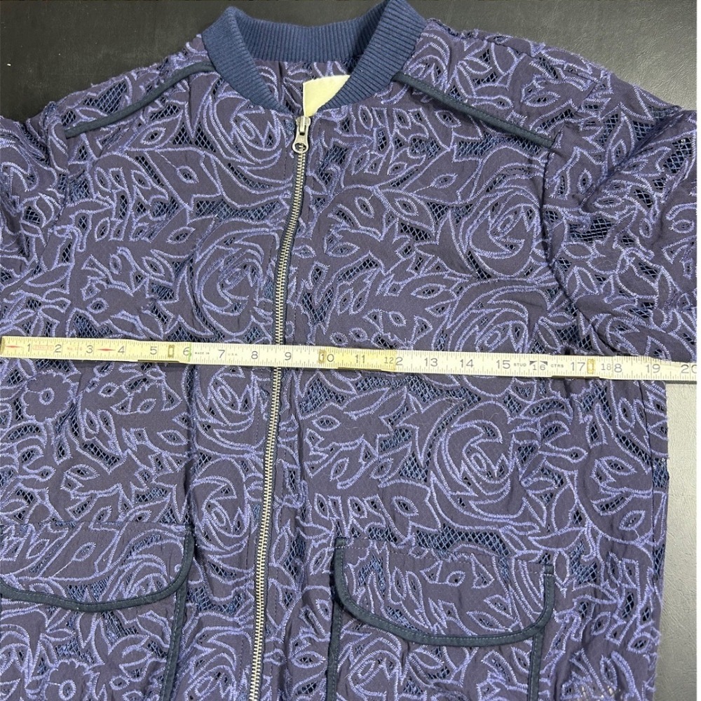 Anthropologie Elevenses Miranda Navy Blue Floral‎ Lace Mesh Bomber Jacket Small - Picture 6 of 10